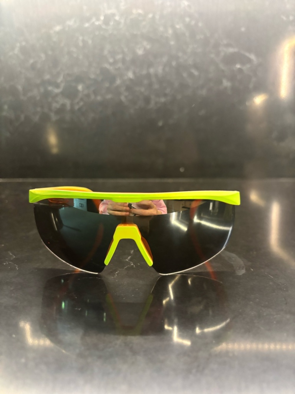 Neon Yellow Sport Shield Sunglasses - Black Lens